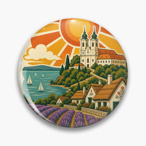 Item preview, Tihany Hungary Travel Souvenir - Retro Illustration designed and sold by VisualArtsOasis.
