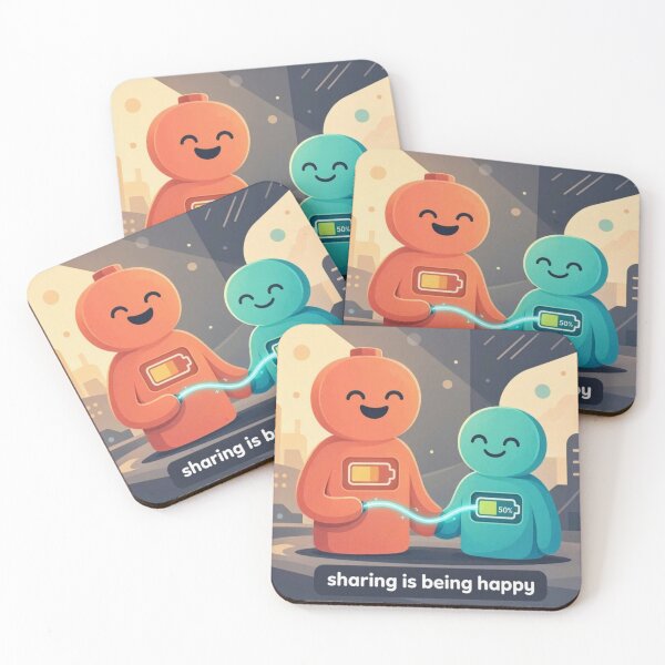Item preview, Sharing is Being Happy Cute Battery Charging Art designed and sold by Breezes-of-Ida.
