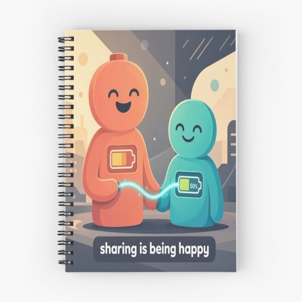 Item preview, Sharing is Being Happy Cute Battery Charging Art designed and sold by Breezes-of-Ida.