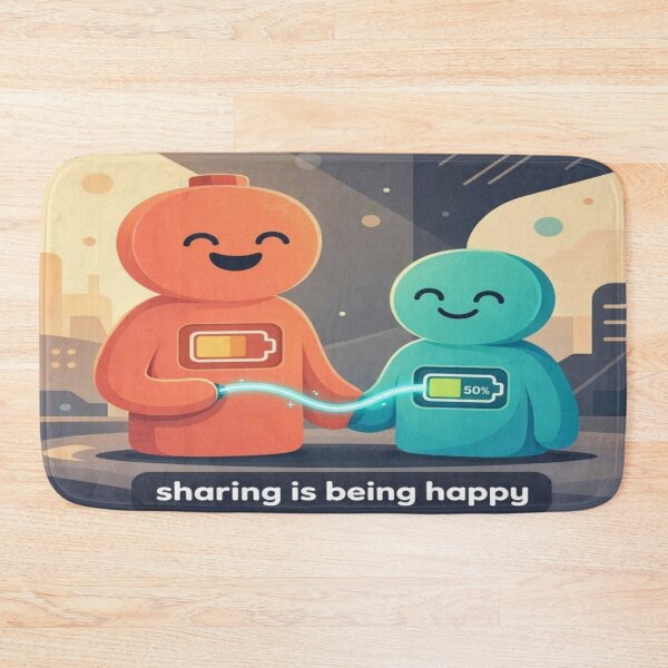 Item preview, Sharing is Being Happy Cute Battery Charging Art designed and sold by Breezes-of-Ida.