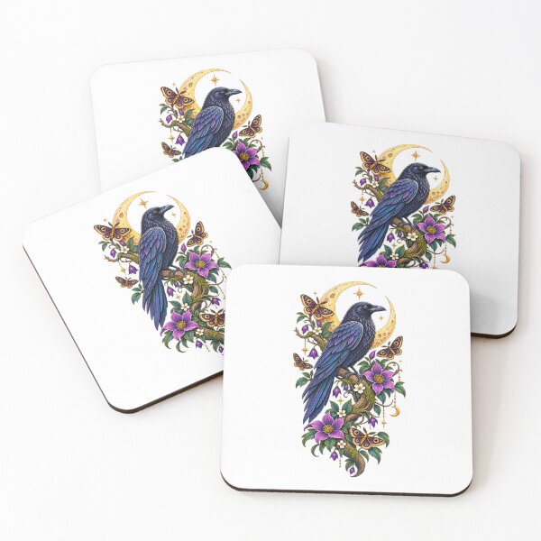 Item preview, Mystical Raven Moon Art – Gothic Night Bird and Floral Fantasy Design designed and sold by MrDev.