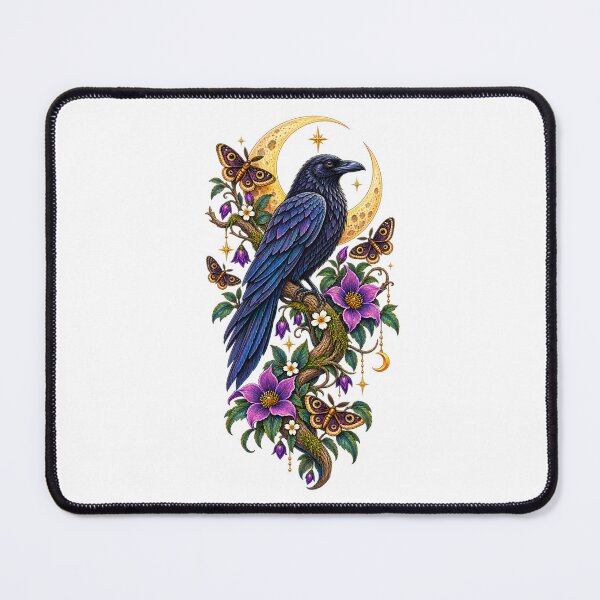 Item preview, Mystical Raven Moon Art – Gothic Night Bird and Floral Fantasy Design designed and sold by MrDev.