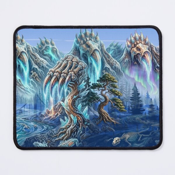 Item preview, Giant Bear Spirit Mountains & Cosmic Crystal River Epic Fantasy Landscape Poster & Desk Mat designed and sold by DNBY.