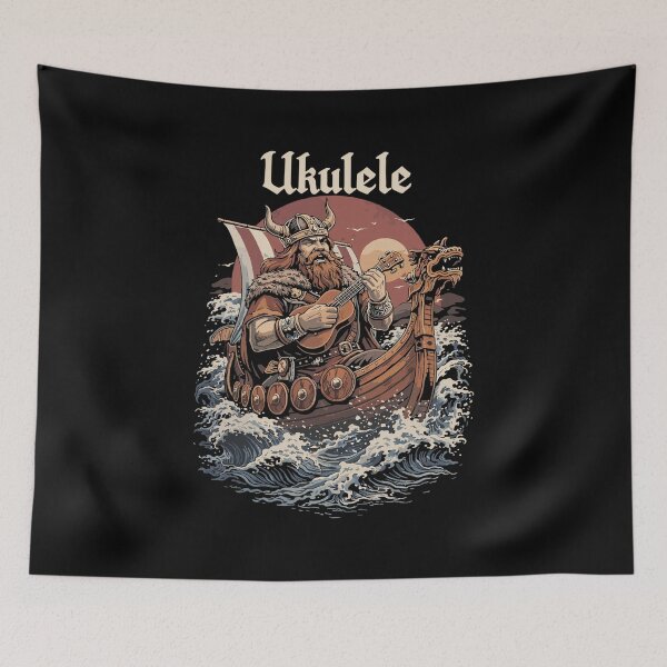 Item preview, Viking on Viking ship playing ukulele designed and sold by Pineapple-Tree.