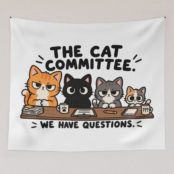 Item preview, The Cat Committee – Funny Cat Meeting Illustration designed and sold by MewMade.