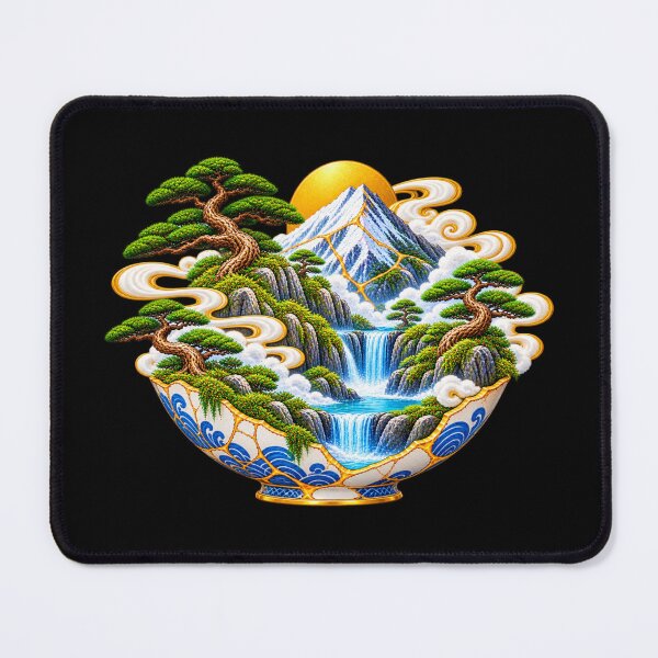 Item preview, Japanese Mountain Landscape – Bonsai Tree Waterfall and Sacred Nature Art designed and sold by MrDev.