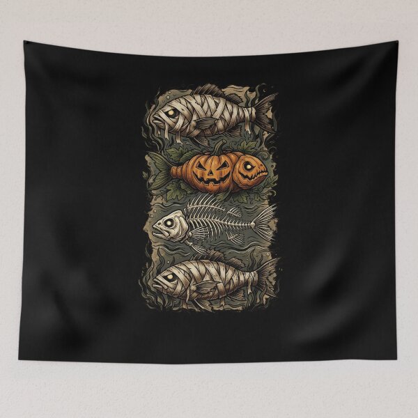 Item preview, Halloween Trout Fish Ghost Pumpkin Skeleton Mummy designed and sold by w66aboo.