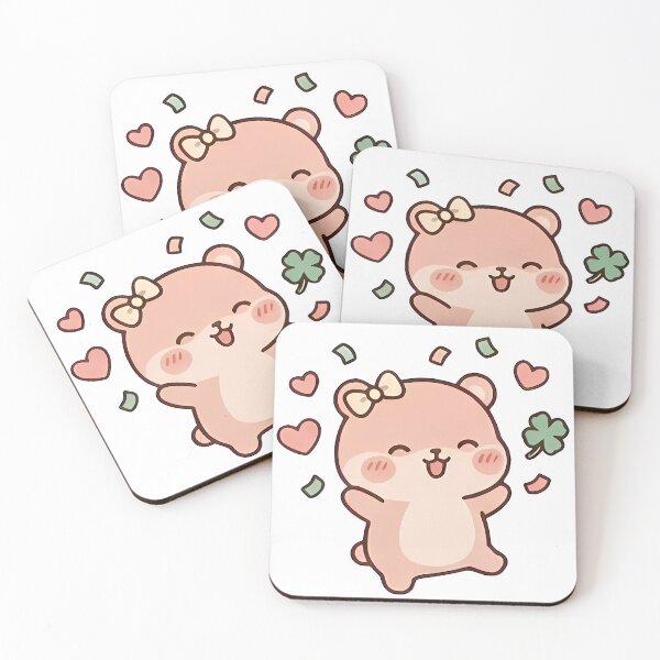 Item preview, Kawaii Cute Peachy Bear Confetti Hearts designed and sold by Cuddly-Critters.