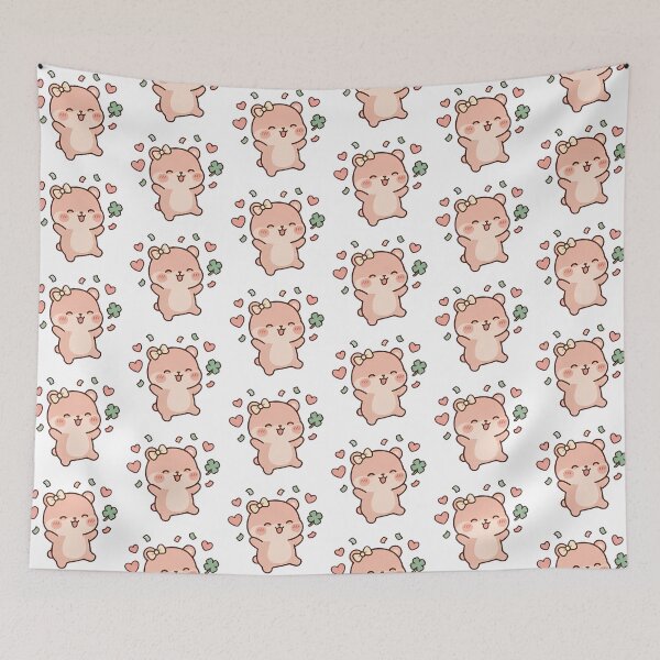 Item preview, Kawaii Cute Peachy Bear Confetti Hearts designed and sold by Cuddly-Critters.