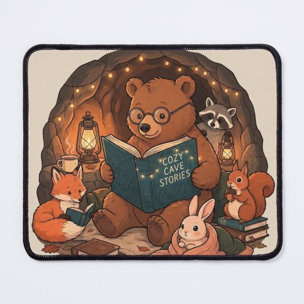 Item preview, Cozy Cave Stories - Cute Woodland Animals Reading Book Illustration designed and sold by BLUESKY11a.