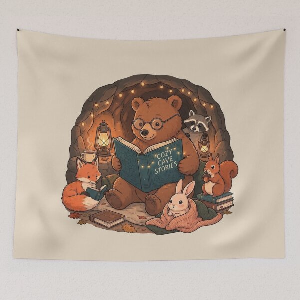 Item preview, Cozy Cave Stories - Cute Woodland Animals Reading Book Illustration designed and sold by BLUESKY11a.