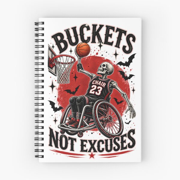 Item preview, Buckets Not Excuses - Wheelchair Basketball Skeleton Halloween designed and sold by Neurospicy Trolls.