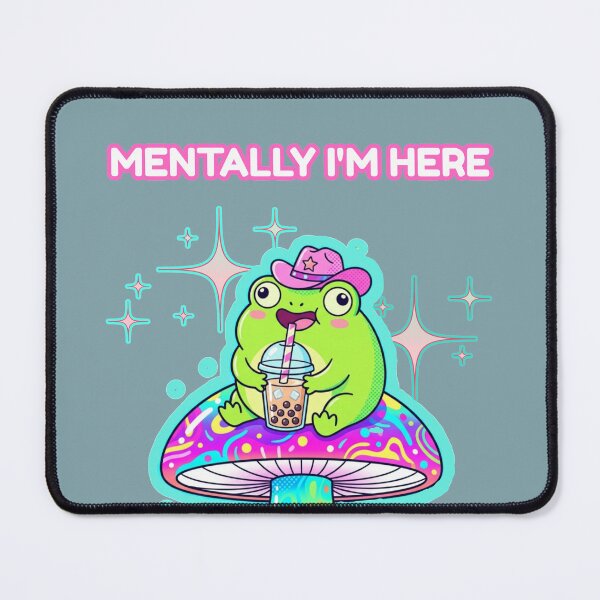 Item preview, Mentally I'm Here Frog Drinking Boba on Mushroom designed and sold by DNBY.