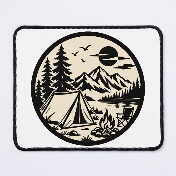 Item preview, Camping Mountain Badge – Black & White Wilderness Adventure designed and sold by Timber-Trail.