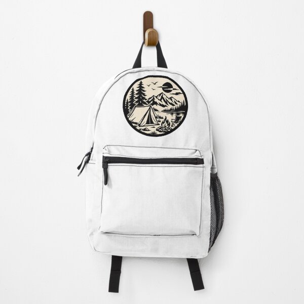 Item preview, Camping Mountain Badge – Black & White Wilderness Adventure designed and sold by Timber-Trail.
