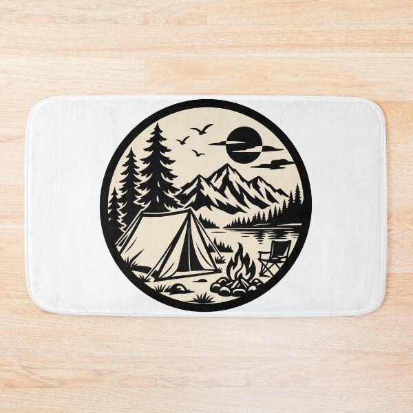Item preview, Camping Mountain Badge – Black & White Wilderness Adventure designed and sold by Timber-Trail.