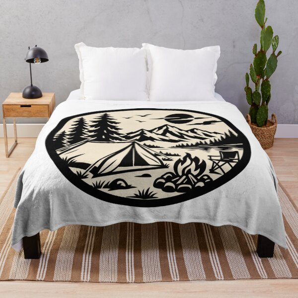Item preview, Camping Mountain Badge – Black & White Wilderness Adventure designed and sold by Timber-Trail.