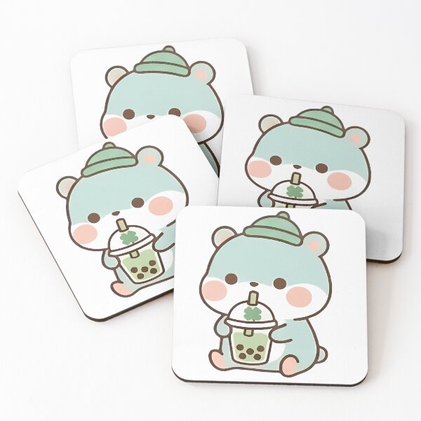 Item preview, Kawaii Cute Mint Bear Drinking Boba Tea designed and sold by Cuddly-Critters.