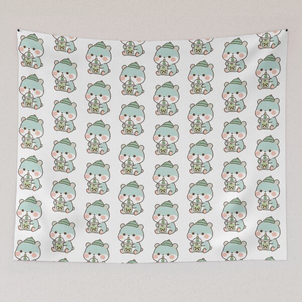 Item preview, Kawaii Cute Mint Bear Drinking Boba Tea designed and sold by Cuddly-Critters.