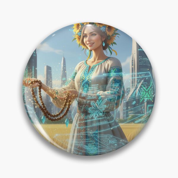 Item preview, Futuristic Ukraine Cyberpunk Woman in Sunflower Wreath designed and sold by ElenMart.