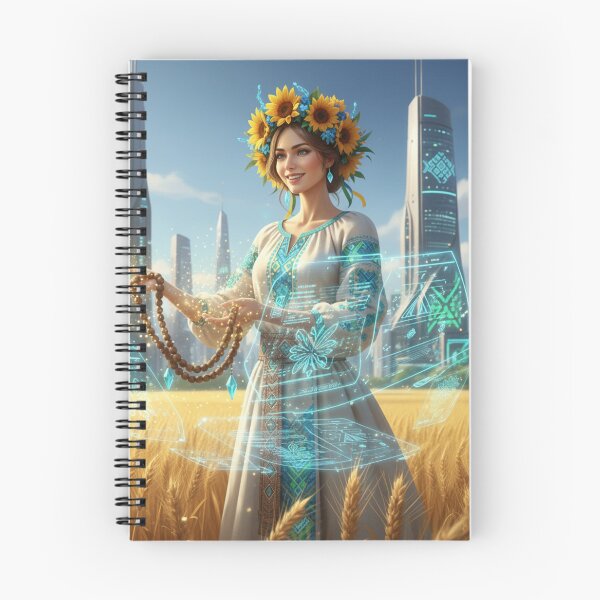 Item preview, Futuristic Ukraine Cyberpunk Woman in Sunflower Wreath designed and sold by ElenMart.