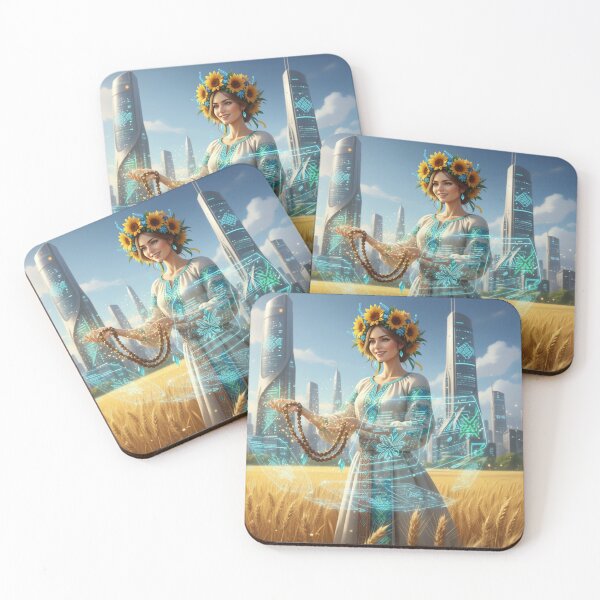 Item preview, Futuristic Ukraine Cyberpunk Woman in Sunflower Wreath designed and sold by ElenMart.