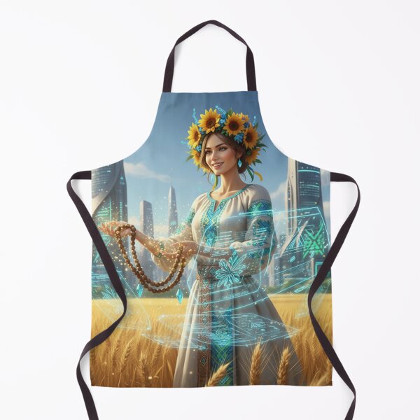 Item preview, Futuristic Ukraine Cyberpunk Woman in Sunflower Wreath designed and sold by ElenMart.