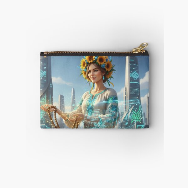 Item preview, Futuristic Ukraine Cyberpunk Woman in Sunflower Wreath designed and sold by ElenMart.