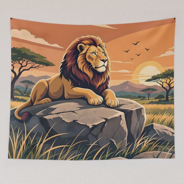 Item preview, Majestic Lion On Rock African Savanna Sunset designed and sold by Herodestroyer.