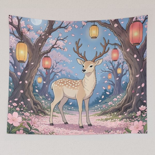 Item preview, Magical Deer In Cherry Blossom Lantern Forest designed and sold by Herodestroyer.