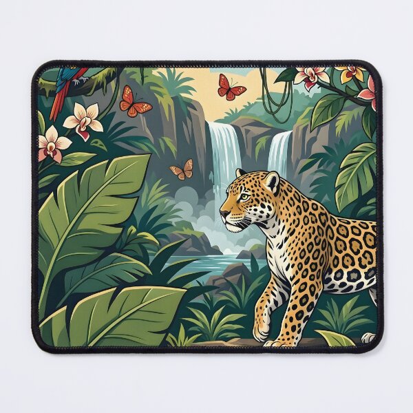 Item preview, Leopard In Lush Tropical Rainforest Waterfall designed and sold by Herodestroyer.