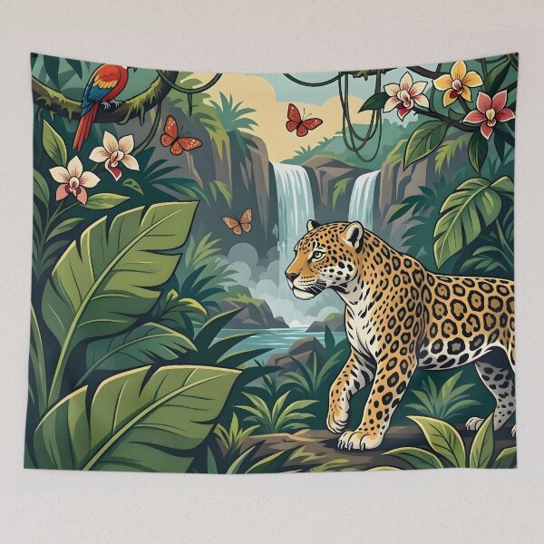 Item preview, Leopard In Lush Tropical Rainforest Waterfall designed and sold by Herodestroyer.