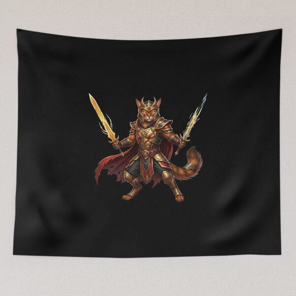 Item preview, King Cat Warrior - Royal Golden Armor Fantasy Art designed and sold by TOOBIC.