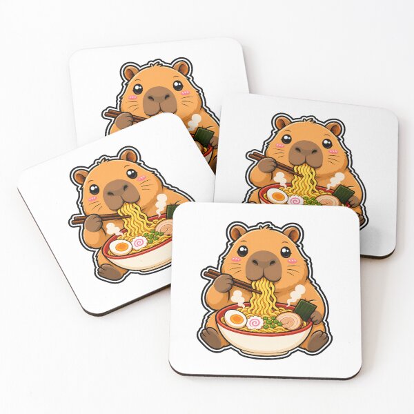 Item preview, Kawaii Capybara Eating Ramen Noodles Japanese designed and sold by WeirdlyMild.