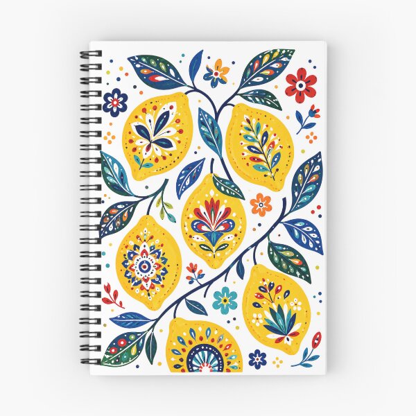 Item preview, Colorful Folk Art Lemons Floral Botanical Pattern designed and sold by wecrea.