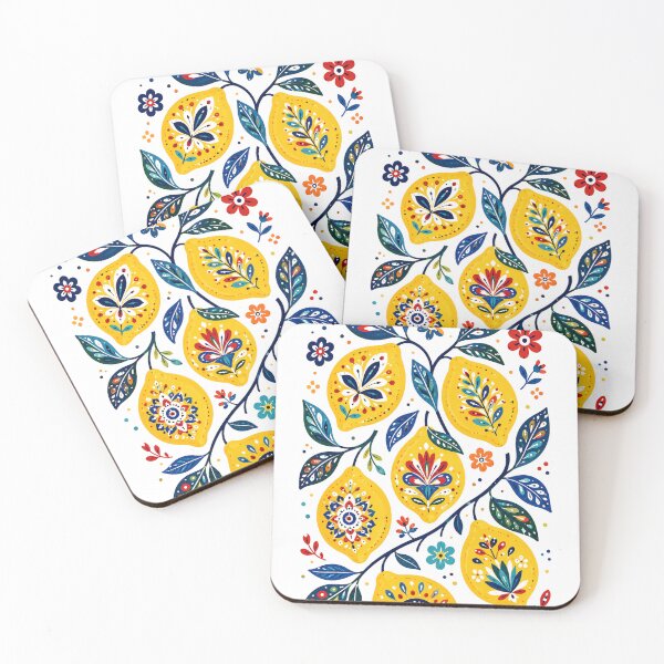 Item preview, Colorful Folk Art Lemons Floral Botanical Pattern designed and sold by wecrea.