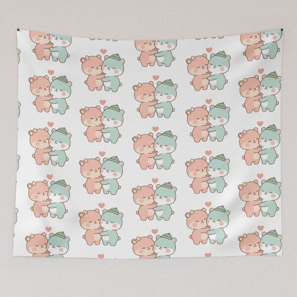 Item preview, Kawaii Cute Pastel Bear Hug Couple designed and sold by Cuddly-Critters.