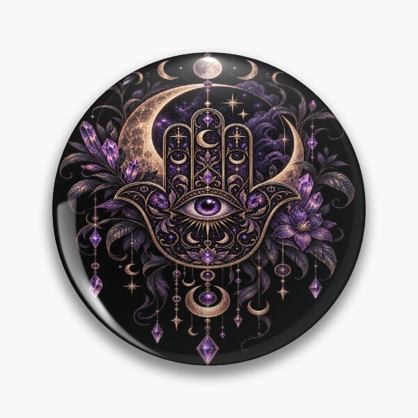 Item preview, Mystical Hamsa Hand – Gothic Moon & Crystal Witchy Talisman designed and sold by Lumvero.
