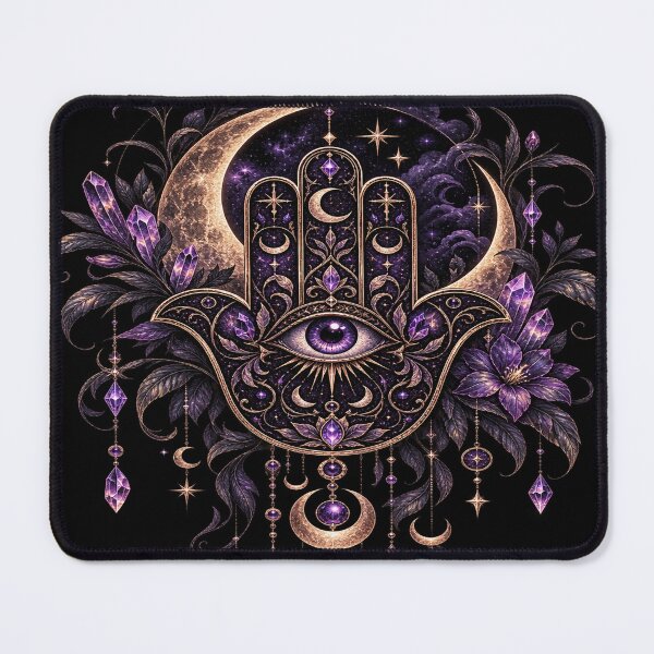 Item preview, Mystical Hamsa Hand – Gothic Moon & Crystal Witchy Talisman designed and sold by Lumvero.
