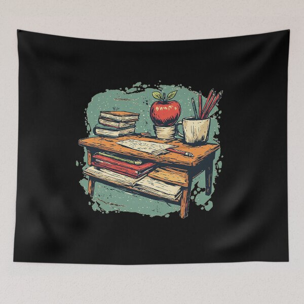 Item preview, Vintage Teacher Desk & Classic Books Illustration designed and sold by emiliacreations.