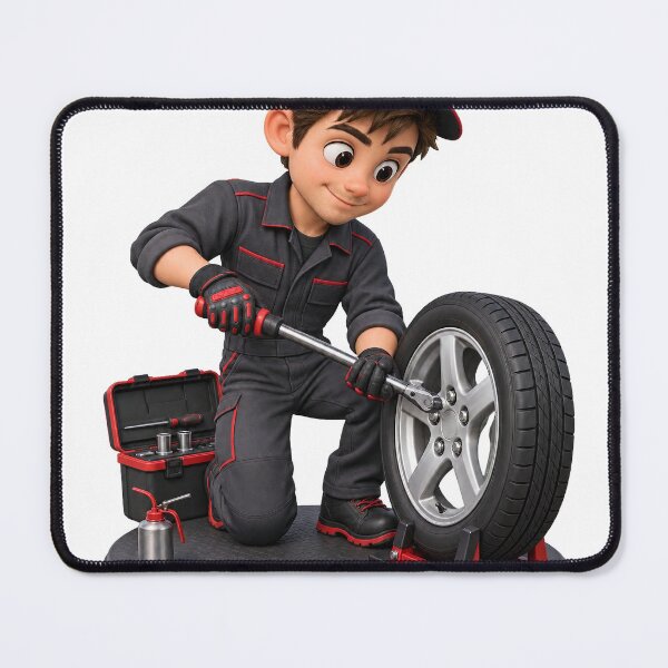 Item preview, Cute Auto Mechanic 3D Cartoon Character Changing a Tire designed and sold by libanmax.