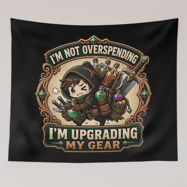 Item preview, I'm Not Overspending Upgrading Gear - Chibi Rogue RPG Meme designed and sold by Dice_Goblin_Studio.