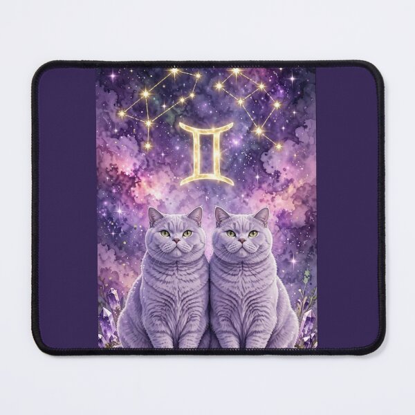 Item preview, Mystical Gemini Twin Cats With Golden Constellation and Amethyst Crystals designed and sold by Moody Vibes Studio.