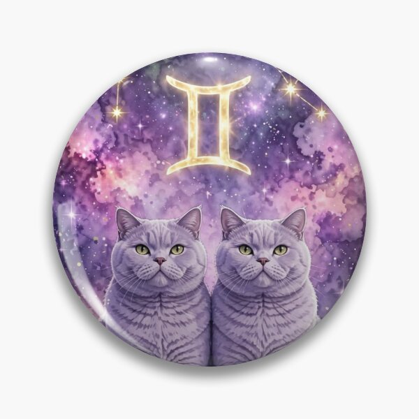 Item preview, Mystical Gemini Twin Cats With Golden Constellation and Amethyst Crystals designed and sold by Moody Vibes Studio.