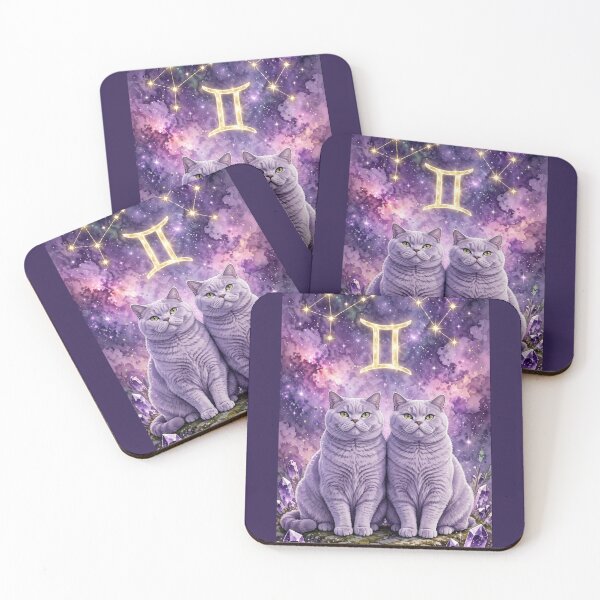 Item preview, Mystical Gemini Twin Cats With Golden Constellation and Amethyst Crystals designed and sold by Moody Vibes Studio.