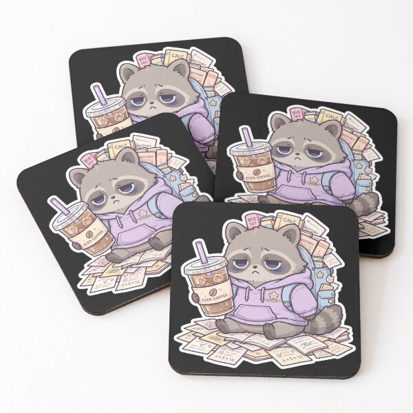Item preview, Tired Raccoon College Student Iced Coffee Homework Chaos Sticker designed and sold by LuxeBuzz.