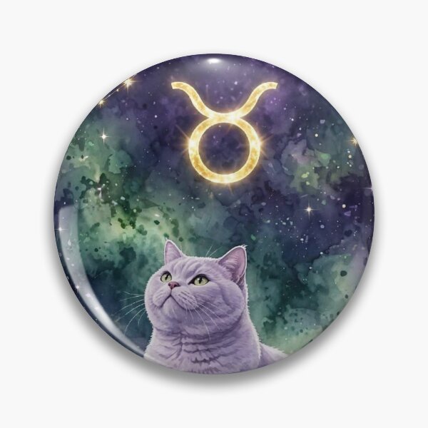 Item preview, Mystical Taurus Cat With Golden Constellation and Amethyst Crystals designed and sold by Moody Vibes Studio.