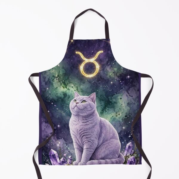 Item preview, Mystical Taurus Cat With Golden Constellation and Amethyst Crystals designed and sold by Moody Vibes Studio.