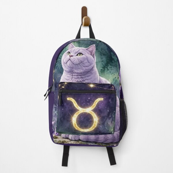 Item preview, Mystical Taurus Cat With Golden Constellation and Amethyst Crystals designed and sold by Moody Vibes Studio.