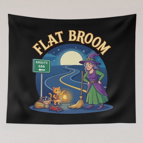 Item preview, HALLOWEEN Flat Broom Funny Witch Roadside designed and sold by Uglyandcute.